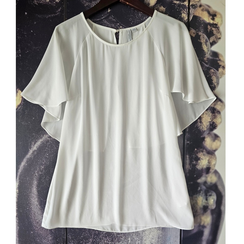 Katherine Barclay White Flutter Sleeve Blouse Women's Size M/M Elegant Top